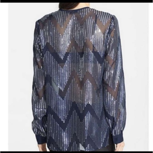 WAYF Sheer Sequin Navy Blue Wrap Top size medium - Picture 3 of 12